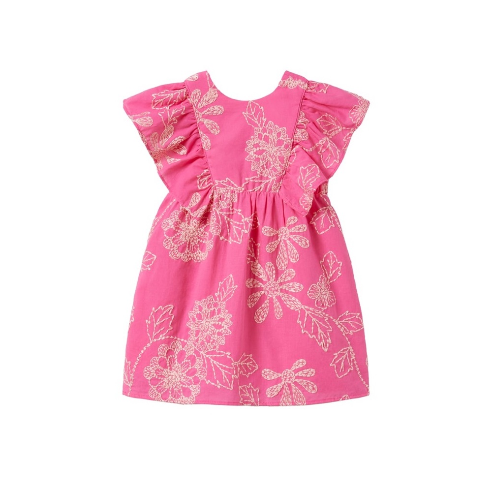 Zara kids hot pink dress with contrasting embroidery size 4-5 lined great cond.